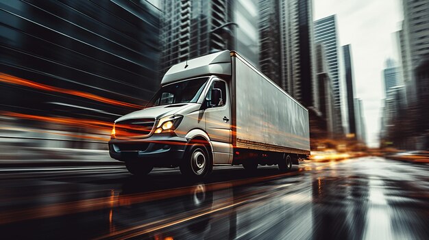 Быстрый фургон доставки на ходу по городским улицам Эффективная экспресс-доставка Генерирующий искусственный интеллект