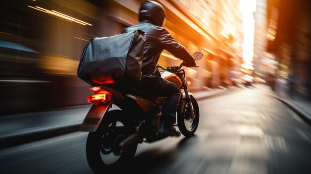 Speedy Delivery Motorcycle Courier in Action at Dusk