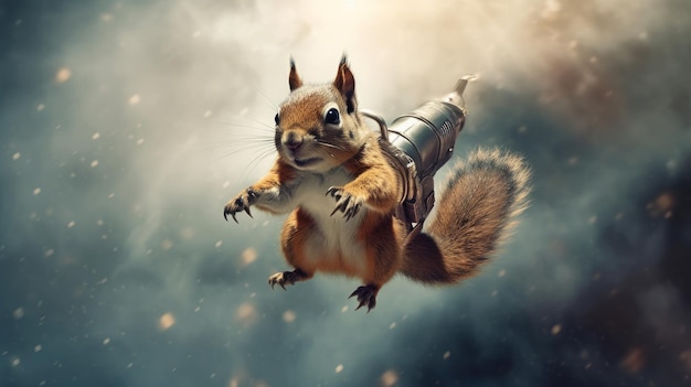 A speedy squirrel with a jetpack AI generated