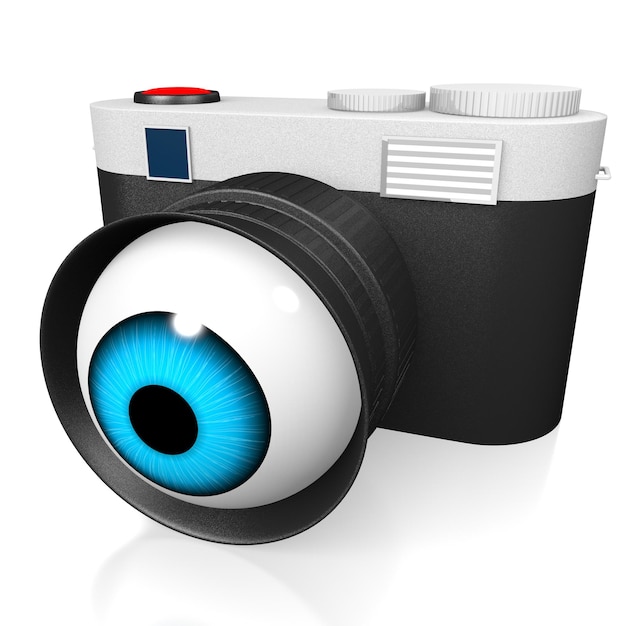 Speelgoedcamera met cartoon oog 3D illustratie