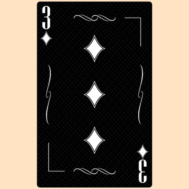 Speelkaart Drie kleuren Diamond 3 zwart-wit modern design Standaard formaat poker poker casino 3D render 3D illustratie