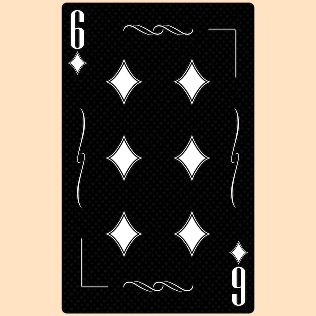 Speelkaart Six suit Diamond 6 zwart-wit modern design Standaard formaat poker poker casino 3D render 3D illustratie