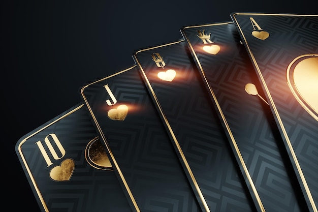 Speelkaarten geïsoleerd op zwarte achtergrond Concept van online gokken recreatie poker black jack online casino Kopieer ruimte 3D illustratie 3D render