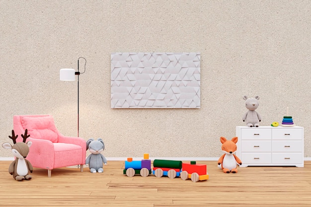 Speelkamer voor kinderen met knuffeldieren 3D-gerenderde afbeelding