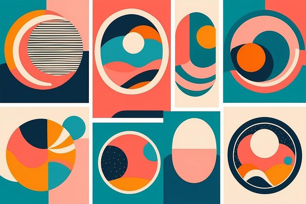 Speels Brutalisme Naïeve Abstracte Formen in Retro Zwitserse Ontwerp Esthetiek