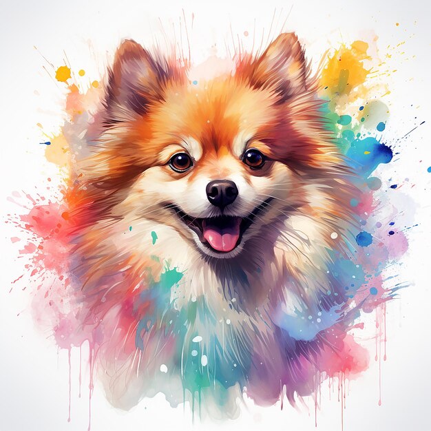 Speels Pomeraniaans Tattoo Ontwerp van Illustratieve Waterverf Pomeraniaanse Hond