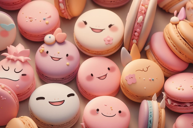 Speels schattig gezichtje van een macaron