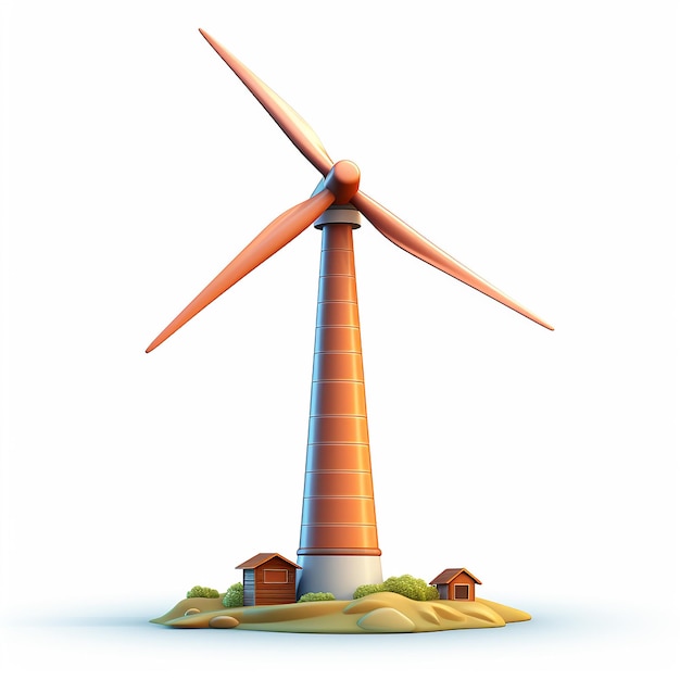 Speelse 3D Cartoon windturbine op witte achtergrond