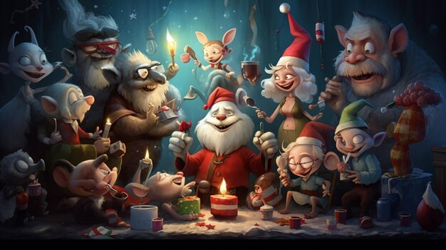 Speelse cartoonpersonages die de feestdag vieren