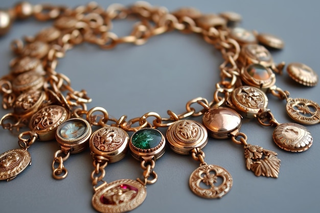 Foto speelse charme armband met miniatuur gouden medaillons prachtige charme aremband versierd met kleine gouden medailles