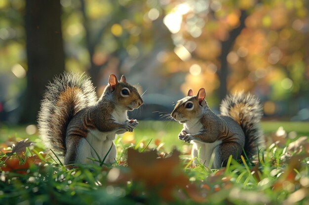 Speelse eekhoorns die spelen in stadsparken