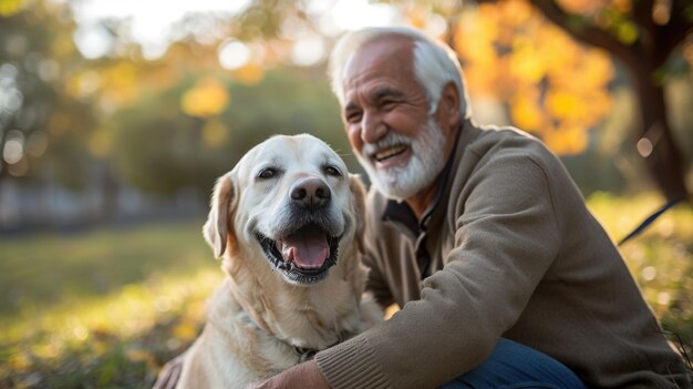 speelse hond en zijn eigenaar in de natuur buiten pragma