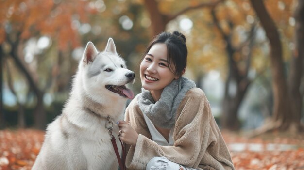 speelse hond en zijn eigenaar in de natuur buiten pragma