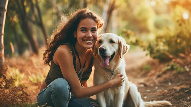 speelse hond en zijn eigenaar in de natuur buiten pragma