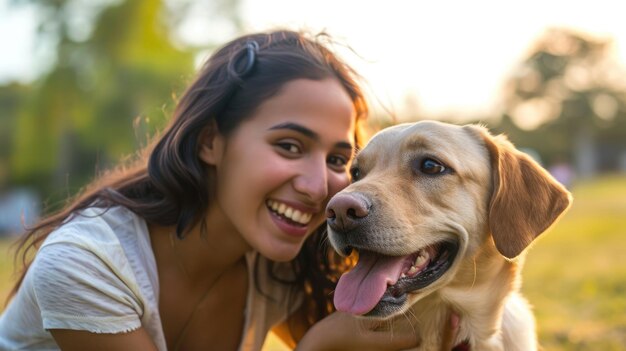 speelse hond en zijn eigenaar in de natuur buiten pragma