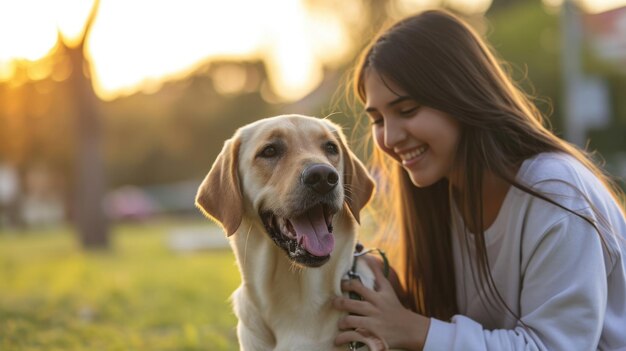 speelse hond en zijn eigenaar in de natuur buiten pragma