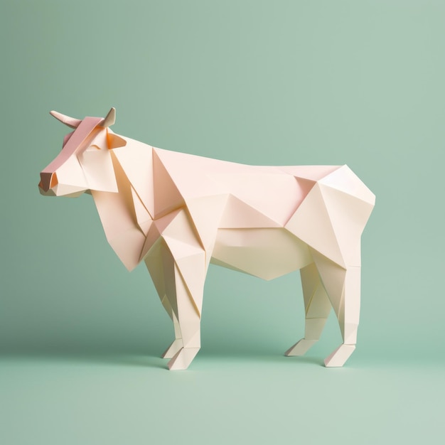 Speelse origami koe een minimalistische compositie met nieuwsgierigheid en vriendelijkheid