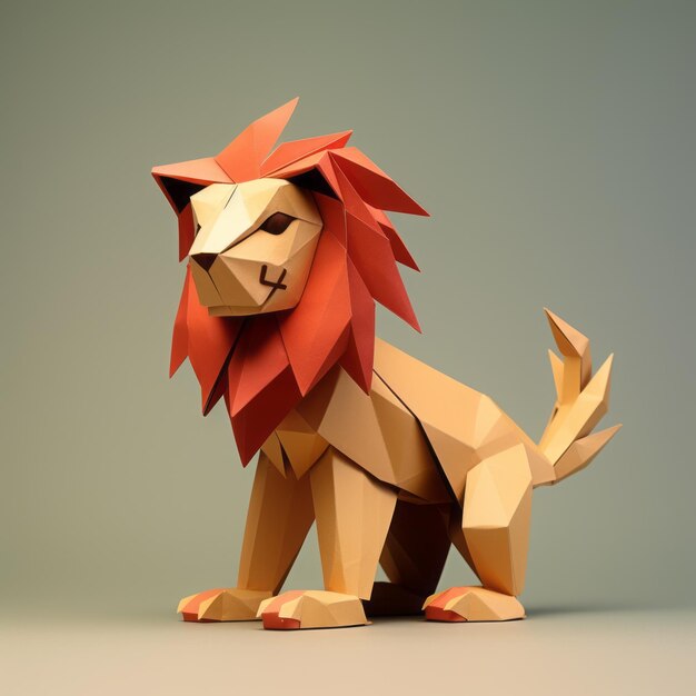 Foto speelse origami manticore een minimalistisch vray-ontwerp in licht oranje en donker karmozijnrood