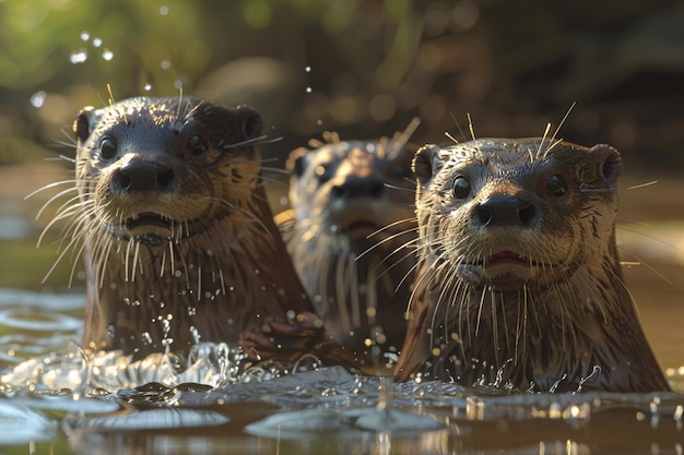 Speelse otters glijden langs de oevers.