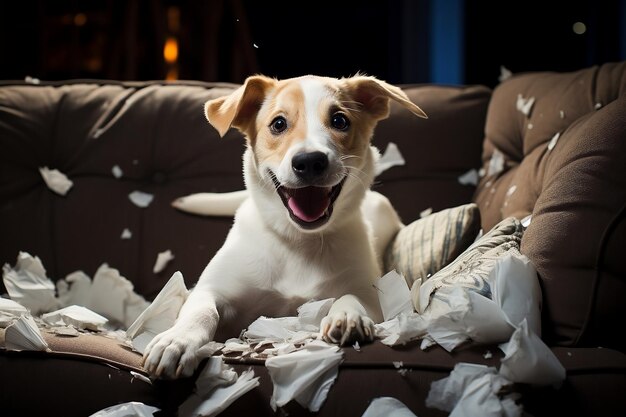 Speelse Pup Ontketent Sofa Adventure Cushion Chaos Generatieve AI