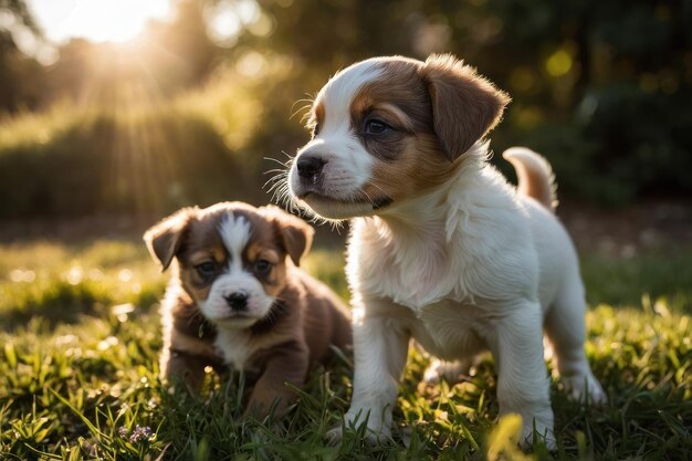 Speelse puppy's in het zonlicht