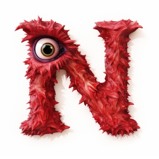 Foto speelse rode monster letter n met grillige cyborgs