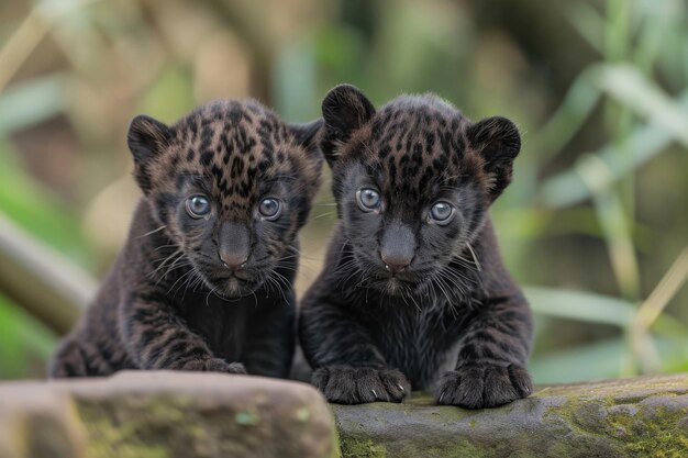 Foto speelse uitdrukkingen van pantherwelpen