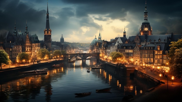 Speicherstadt panorama in Hamburg Germany