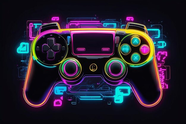 Spel op Joypad in Neon Glitch stijl