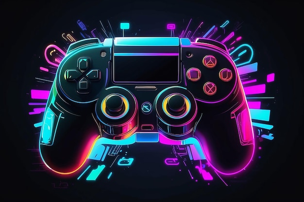 Spel op Joypad in Neon Glitch stijl