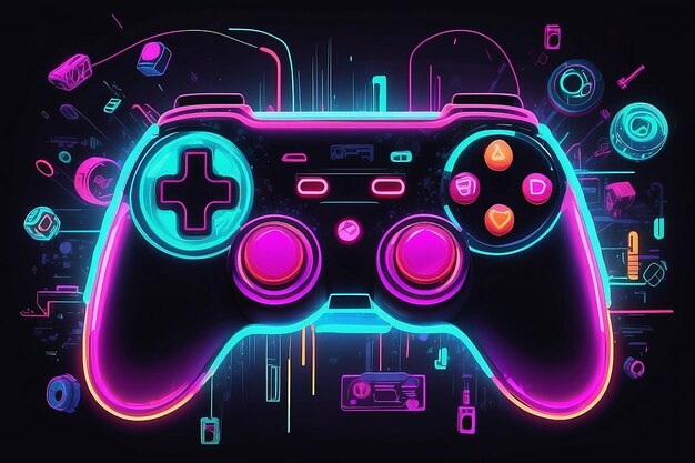 Spel op Joypad in Neon Glitch stijl