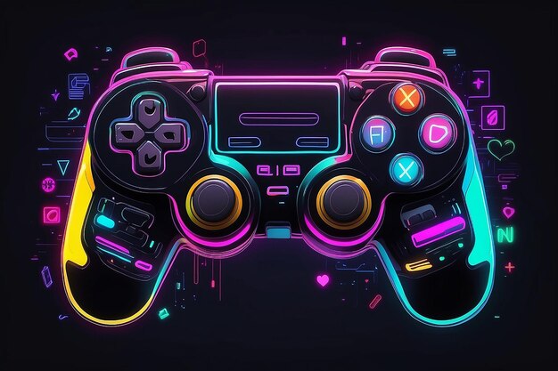 Spel op Joypad in Neon Glitch stijl