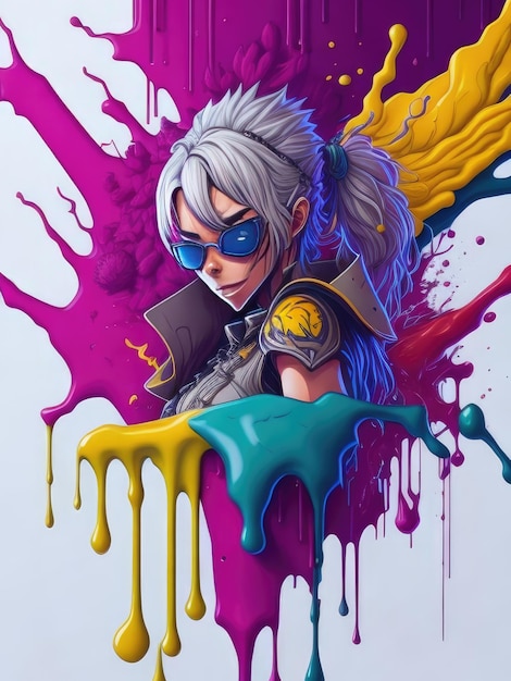 Spel poster personage portret kleurrijke verf splash stijl