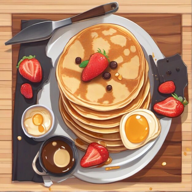 spel van een pannenkoek anime stijl illustratie met aardbeien op de top