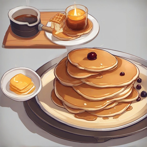 spel van een pannenkoek anime stijl illustratie met aardbeien op de top