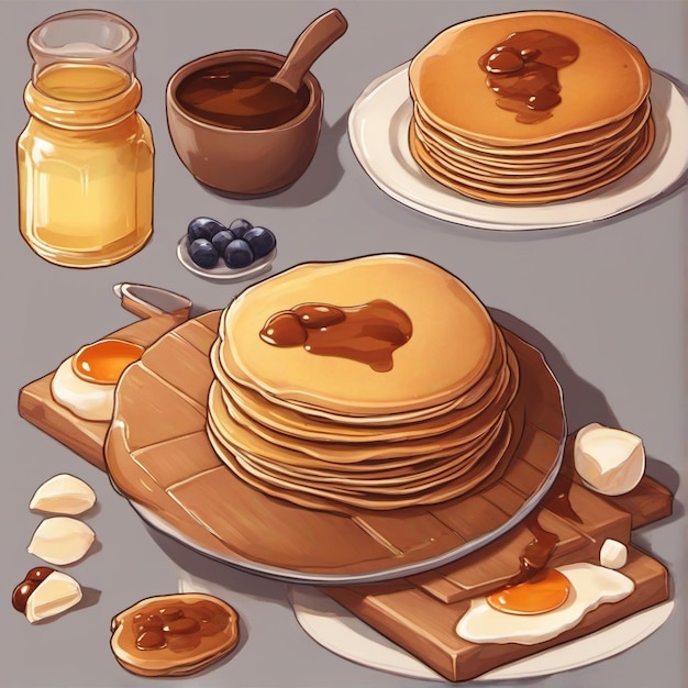 spel van een pannenkoek anime stijl illustratie met aardbeien op de top