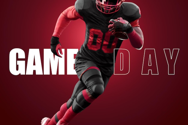 Speldag American Football reclameposter sjabloon billet sport Amerikaans voetbal play-offs Voetbalfeest in de Verenigde Staten 3D illustratie 3D-rendering Professioneel teamkampioenschap