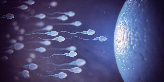 Sperm and egg cell on microscope Scientific background