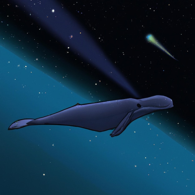 Photo sperm whale flying in space