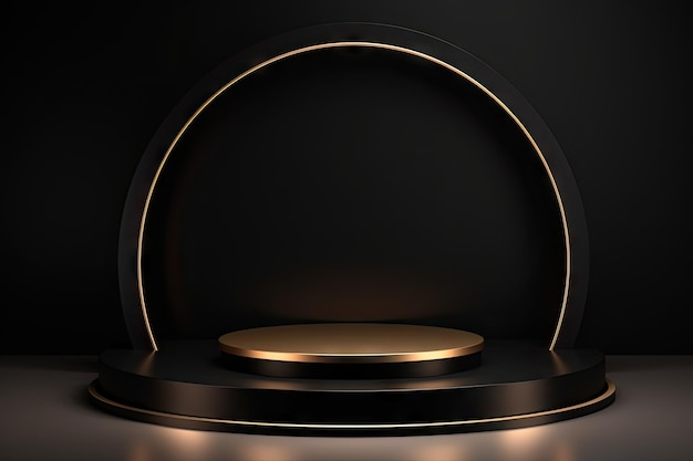 sphere on black background golden podium