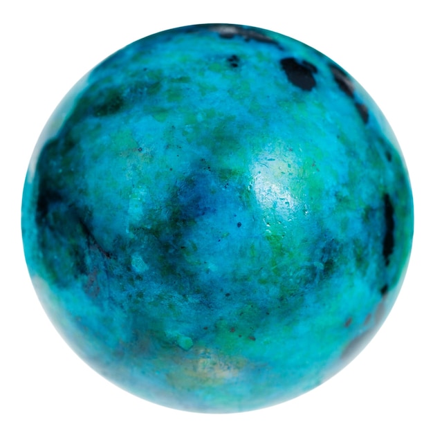 Sphere from blue chrysocolla gemstone isolated