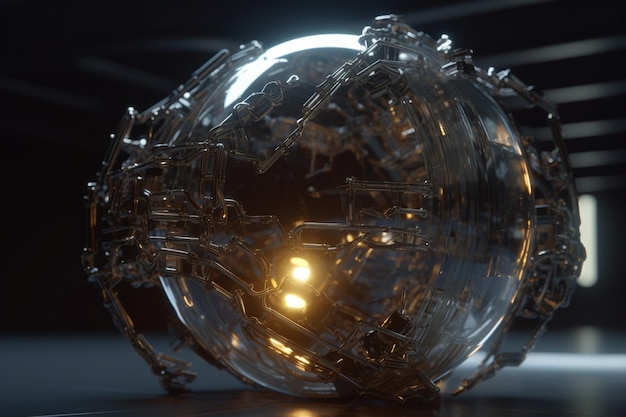 A sphere of glass with a light on it