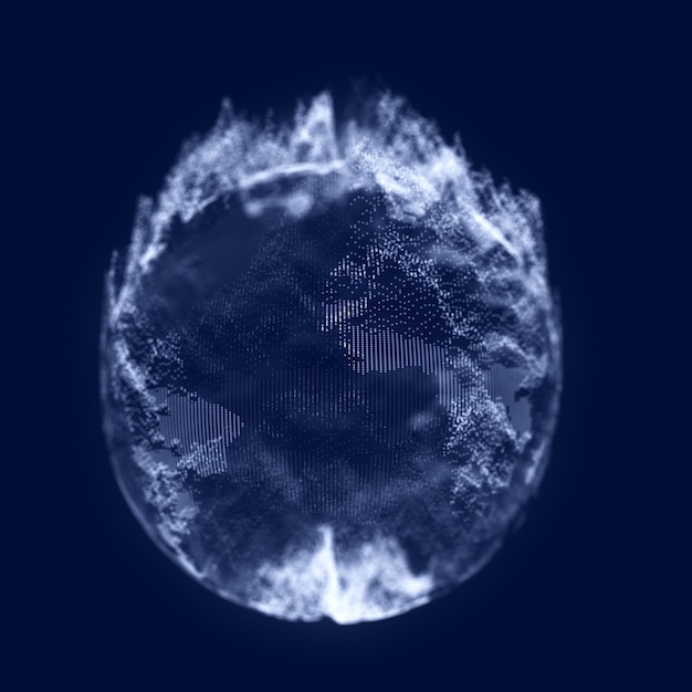 빛나는 입자의 구 및 폭발 효과 빅 데이터 시각화 포인트로 구성된 현대 공상 과학 요소 기술 그림 3d 렌더링