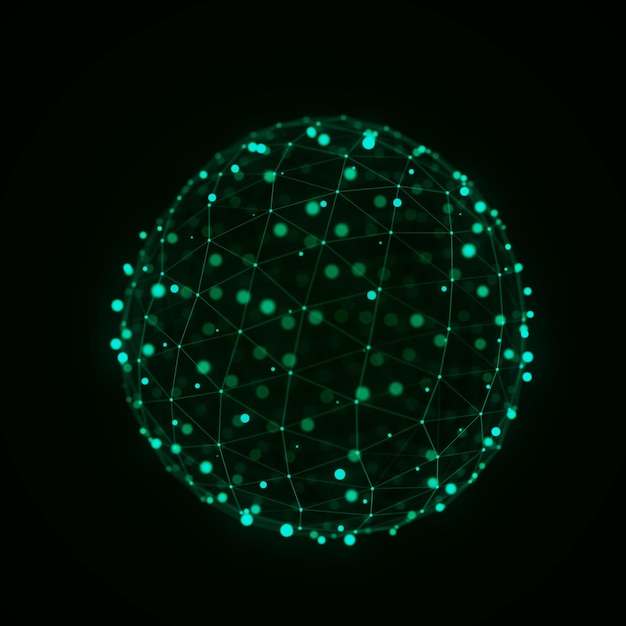 ポイントとラインで構成される球体ネットワーク接続構造ビッグデータの視覚化3Dレンダリング