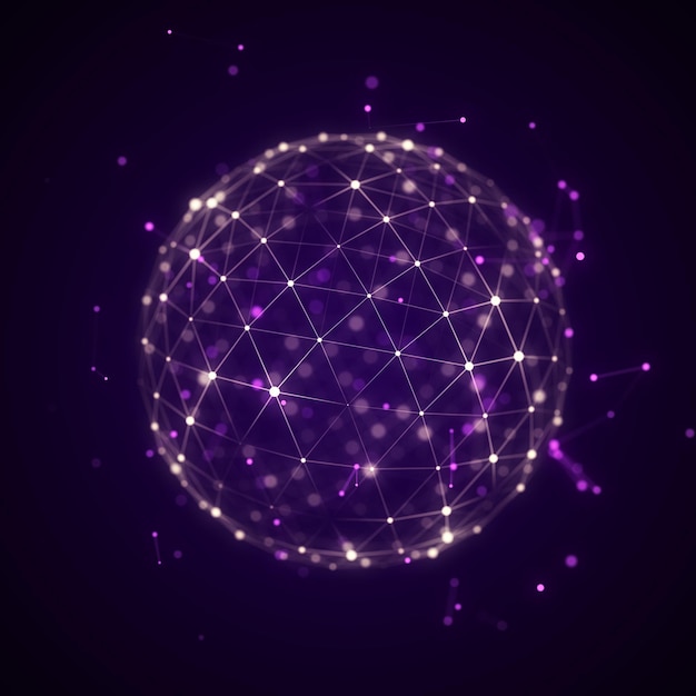 Sphere made up of points and lines Network connection structure Big data visualization 3D rendering