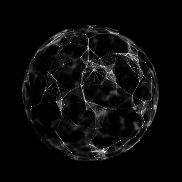 Sphere made up of points and lines Network connection structure Big data visualization 3D rendering