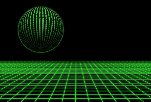 Sphere mapped with Dollar symbols above a 3D grid