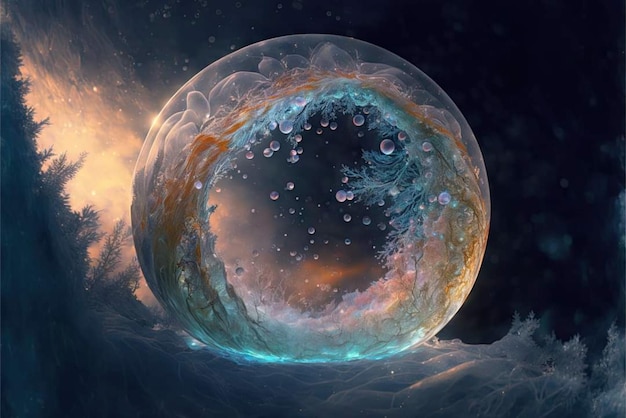 A sphere with a blue bubble in the center