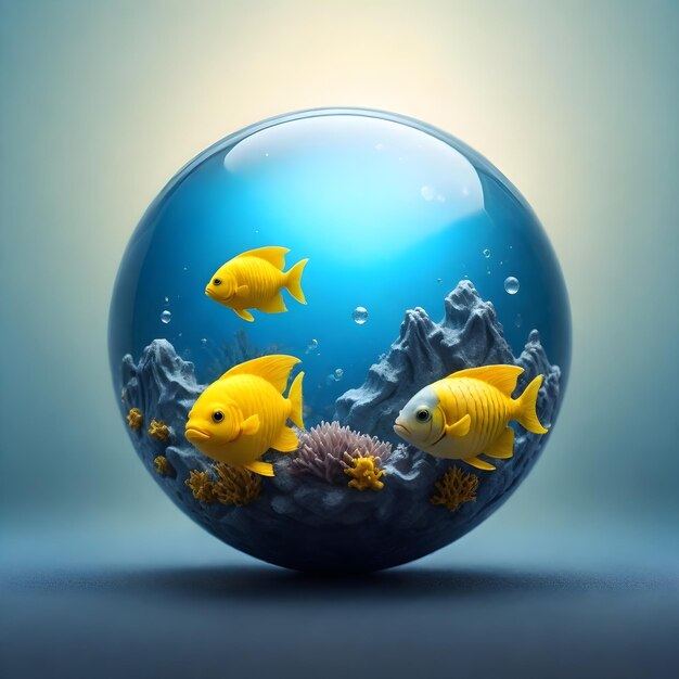 Photo a sphere with a bunch of fish swimming in it