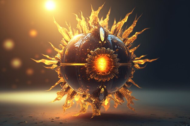 A sphere with a fireball and the word war on it